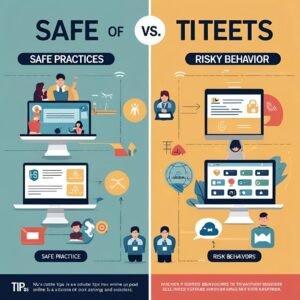 A side-by-side graphic: Safe practices vs. risky behaviors online.