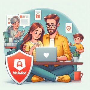 McAfee के माध्यम से बच्चों की ऑनलाइन गतिविधियों की निगरानी करता हुआ एक अभिभावक