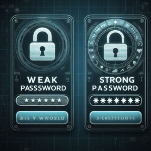 Weak Password Login vs Strong Password Protection.