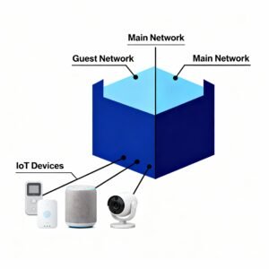 Network segmentation example separating IoT devices on a guest network enhances safety.