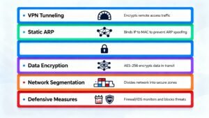 A comprehensive defense strategy combines multiple security measures to protect against ARP spoofing attacks